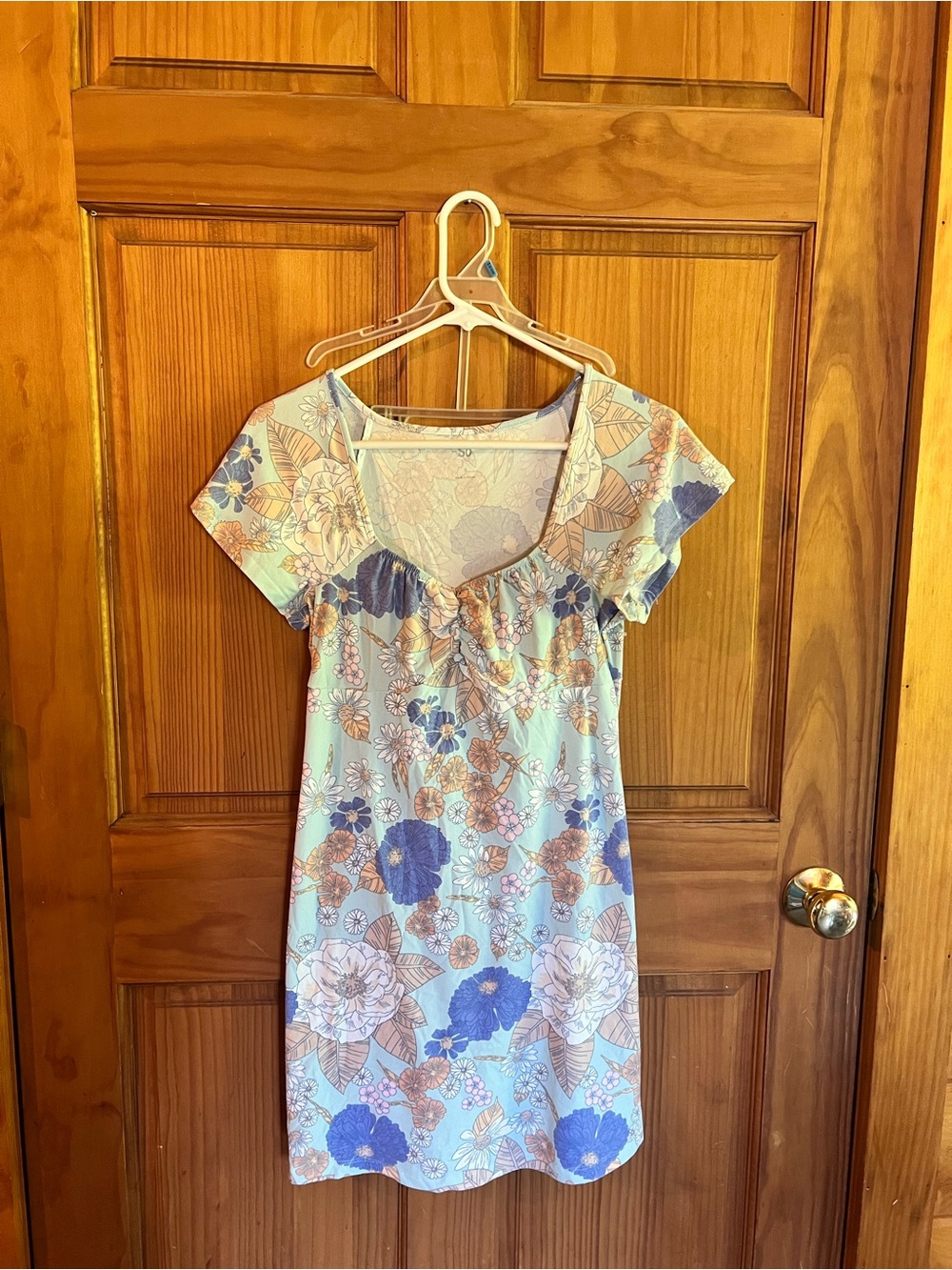 Floral Short Sleeve Dress — Light Blue